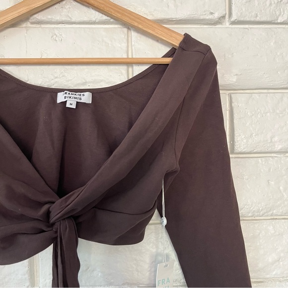 NWT Frankies Bikinis Brown Astrid Mini Long Sleeve Crop Top Tie Front - Picture 4 of 7